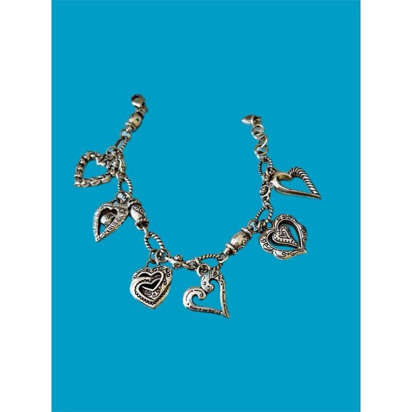 Brighton Retired "L'amore" Collection Multi-Heart Textured Charm Silver bracelet - Picture 1 of 6